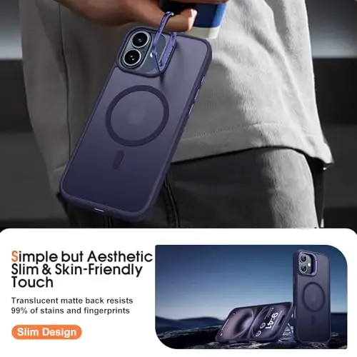 JAME for iPhone 16 Case, [Compatible with Magsafe], [Military-Grade Protection], [with Camera Stand Guard] Shockproof Slim Fit Phone Case for iPhone 16 Case, 6.1-inch, Deep Purple - 6