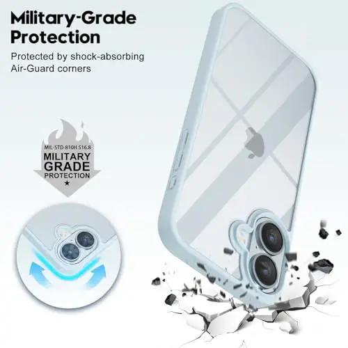 LoeoeL for iPhone 16 Case Clear, Transparent Hybrid 16 Phone Case [Hard Plastic & Soft Silicone Bumper] Acrylic Non Yellowing Thin Slim Protective Cover for Women, Light Blue - 10