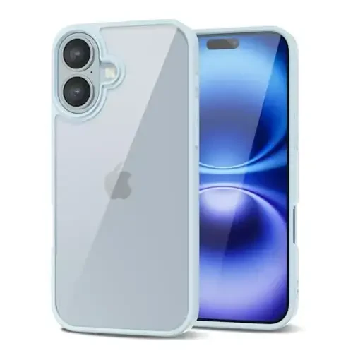 LoeoeL for iPhone 16 Case Clear, Transparent Hybrid 16 Phone Case [Hard Plastic & Soft Silicone Bumper] Acrylic Non Yellowing Thin Slim Protective Cover for Women, Light Blue 