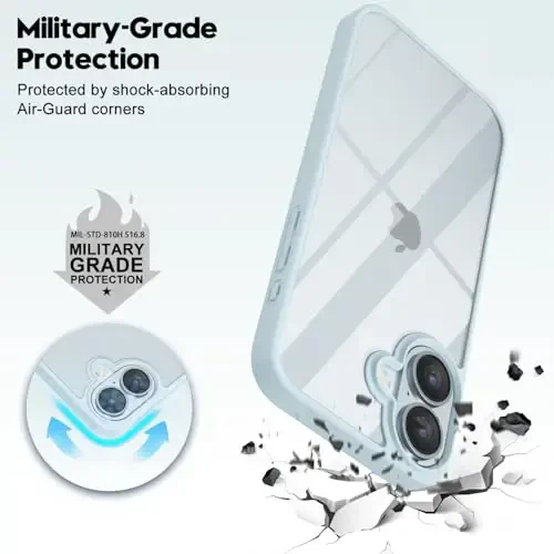 LoeoeL for iPhone 16 Case Clear, Transparent Hybrid 16 Phone Case [Hard Plastic & Soft Silicone Bumper] Acrylic Non Yellowing Thin Slim Protective Cover for Women, Light Blue - 6