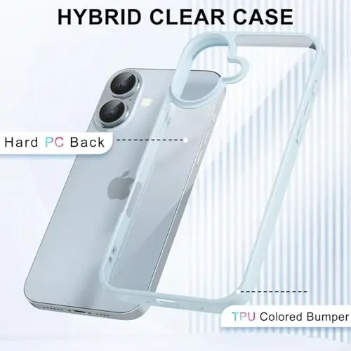 iPhone 16 Kılıfı için LoeoeL Şeffaf, Transparan Hibrit 16 Telefon Kılıfı [Sert Plastik & Yumuşak Silikon Tampon] Akrilik Sararmayan İnce Koruyucu Kadınlar için Kılıf, Açık Mavi - 3