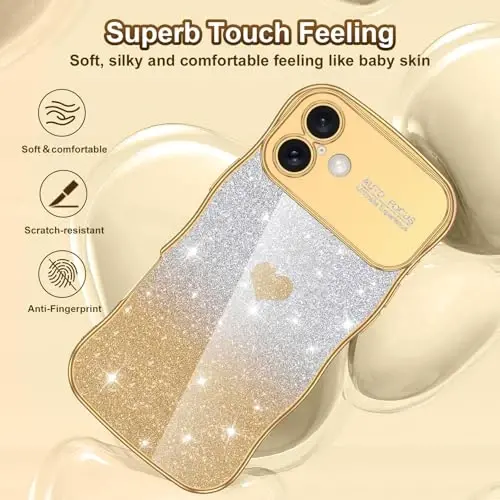 LONTECT for iPhone 16 Case Glitter Sparkle Luxury Plated Cute Curly Waves Border Soft TPU Bumper Shockproof Protective Cover Slim Case for Apple iPhone 16 6.1 inch,Clear/Gold - 4