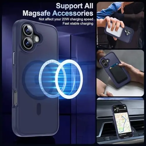 MOCCA Strong Magnetic for iPhone 16 Case, [Compatible with Magsafe][16FT Mil-Grade Drop Protection] Slim Thin Translucent Matte Protective Cover Case for iPhone 16 Phone Case 6.1