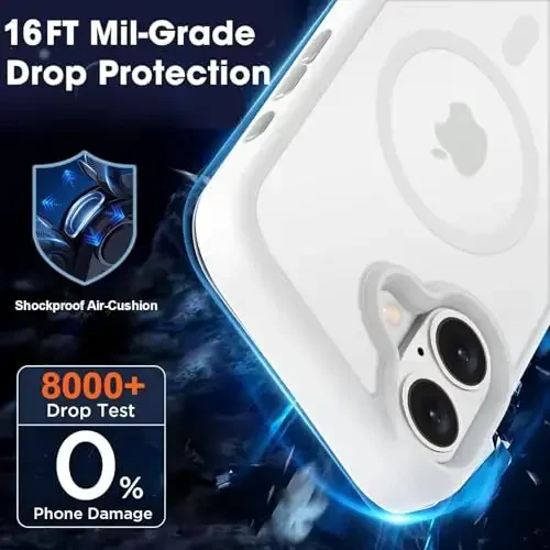 MOCCA Strong Magnetic for iPhone 16 Case, [Compatible with Magsafe][16FT Mil-Grade Drop Protection] Slim Thin Translucent Matte Protective Cover Case for iPhone 16 Phone Case 6.1