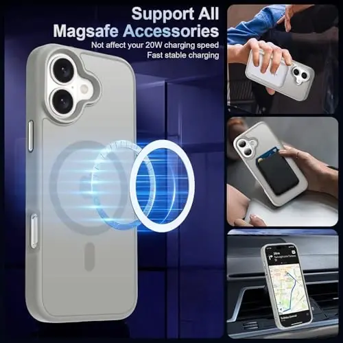 MOCCA Strong Magnetic for iPhone 16 Case, [Compatible with Magsafe][16FT Mil-Grade Drop Protection] Slim Thin Translucent Matte Protective Cover Case for iPhone 16 Phone Case 6.1