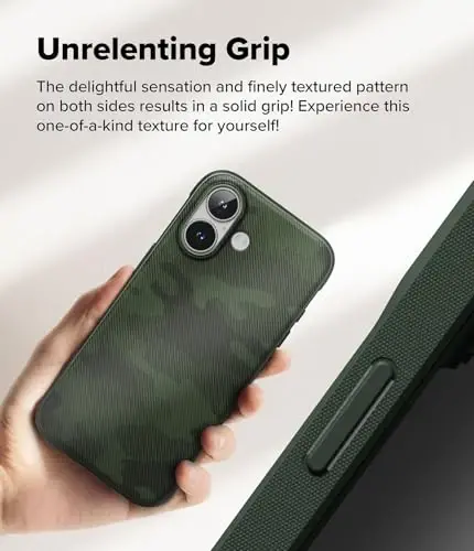 Ringke Onyx for iPhone 16 Case, [Feels Good in The Hand] Oil & Dirt Resistant, Individual Lens Covers for Cameras, Non-Slip Enhanced Grip Lightweight Cover - Camo Green - 5