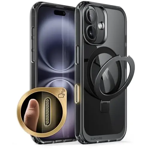 SUPCASE for iPhone 16 Case with Camera Control Capture Button (Unicorn Beetle Mag Stand), [Compatible with MagSafe] Slim Clear Protective Magnetic Phone Case for iPhone 16 6.1'' 2024, Dark - 1
