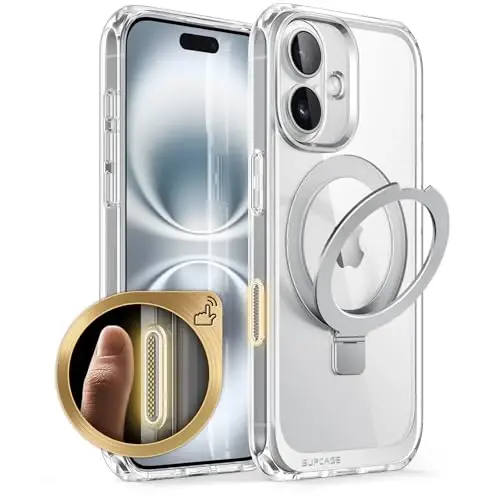 SUPCASE for iPhone 16 Case with Camera Control Capture Button (Unicorn Beetle Mag Stand), [Compatible with MagSafe] Slim Clear Protective Magnetic Phone Case for iPhone 16 6.1'' 2024, Crystal - 1