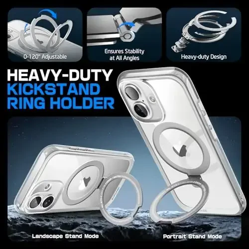 SUPCASE for iPhone 16 Case with Camera Control Capture Button (Unicorn Beetle Mag Stand), [Compatible with MagSafe] Slim Clear Protective Magnetic Phone Case for iPhone 16 6.1'' 2024, Crystal - 6