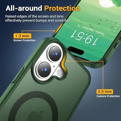 Temdan for iPhone 16 Case, Compatible with Magsafe, Anti-Yellowing, Military-Grade Protection, Shockproof Slim Magnetic Phone Case Cover, Dark Green - 5