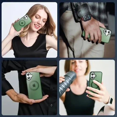 Temdan for iPhone 16 Case, Compatible with Magsafe, Anti-Yellowing, Military-Grade Protection, Shockproof Slim Magnetic Phone Case Cover, Dark Green - 7