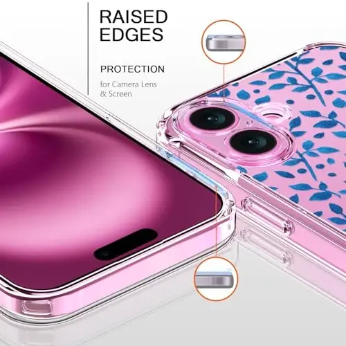 iPhone 16 Kılıfı ile uyumlu bicol, Ekran Koruyuculu, Gelişmiş Kamera Koruma, Kızlar Kadınlar için Moda Tasarımlı Kristal Akrilik Şeffaf, İnce Kesim Koruyucu Telefon Kılıfı 6.1