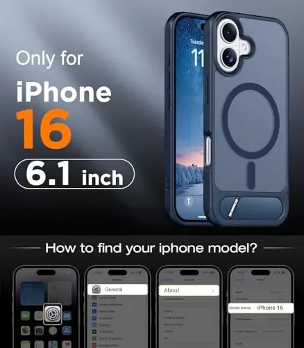 Temdan Magnetic Compatible with iPhone 16 Case, [Built-in Invisible Kickstand][Compatible with MagSafe] [Military Grade Shockproof] Slim Translucent Matte Phone Case for iPhone 16 6.1