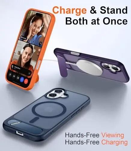 Temdan Magnetic Compatible with iPhone 16 Case, [Built-in Invisible Kickstand][Compatible with MagSafe] [Military Grade Shockproof] Slim Translucent Matte Phone Case for iPhone 16 6.1