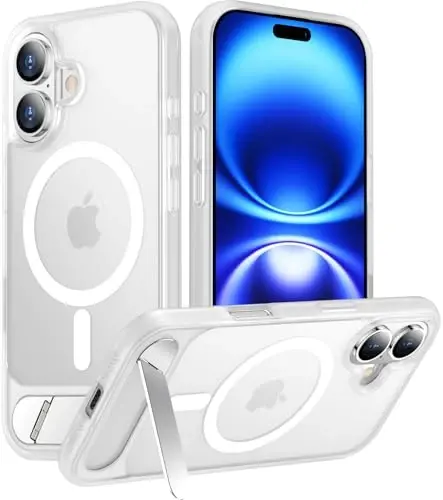 Temdan Magnetic Compatible with iPhone 16 Case, [Built-in Invisible Kickstand][Compatible with MagSafe] [Military Grade Shockproof] Slim Translucent Matte Phone Case for iPhone 16 6.1