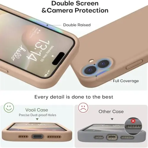 Vooii Compatible with iPhone 16 Case, Liquid Silicone Upgrade [Camera Protection] [Soft Anti-Scratch Microfiber Lining] Shockproof Phone Case for iPhone 16 6.1 inch - Light Brown - 3