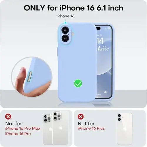 Vooii Compatible with iPhone 16 Case, Liquid Silicone Upgrade [Camera Protection] [Soft Anti-Scratch Microfiber Lining] Shockproof Phone Case for iPhone 16 6.1 inch - Light Blue - 5