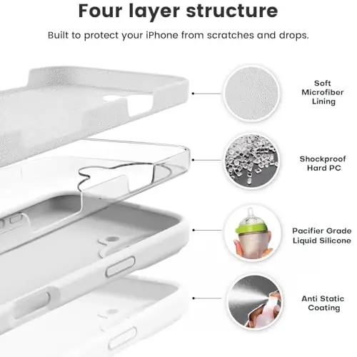 Vooii Compatible with iPhone 16 Case, Liquid Silicone Upgrade [Camera Protection] [Soft Anti-Scratch Microfiber Lining] Shockproof Phone Case for iPhone 16 6.1 inch - White - VOOII (1)