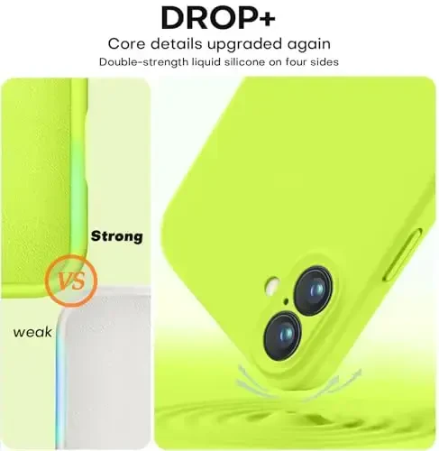 Vooii Compatible with iPhone 16 Case, Liquid Silicone Upgrade [Camera Protection] [Soft Anti-Scratch Microfiber Lining] Shockproof Phone Case for iPhone 16 6.1 inch - Fluorescent Green - 4