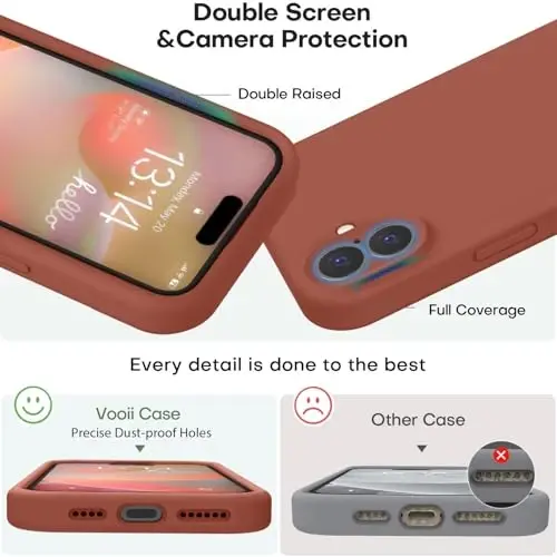 Vooii Compatible with iPhone 16 Case, Liquid Silicone Upgrade [Camera Protection] [Soft Anti-Scratch Microfiber Lining] Shockproof Phone Case for iPhone 16 6.1 inch - Caramel - 3