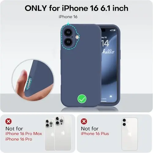 Vooii Compatible with iPhone 16 Case, Liquid Silicone Upgrade [Camera Protection] [Soft Anti-Scratch Microfiber Lining] Shockproof Phone Case for iPhone 16 6.1 inch - Navy Blue - 1