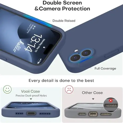 Vooii Compatible with iPhone 16 Case, Liquid Silicone Upgrade [Camera Protection] [Soft Anti-Scratch Microfiber Lining] Shockproof Phone Case for iPhone 16 6.1 inch - Navy Blue - 4