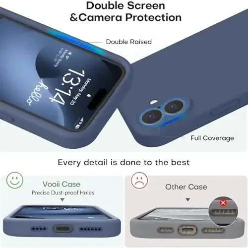 Vooii Compatible with iPhone 16 Case, Liquid Silicone Upgrade [Camera Protection] [Soft Anti-Scratch Microfiber Lining] Shockproof Phone Case for iPhone 16 6.1 inch - Navy Blue - 3