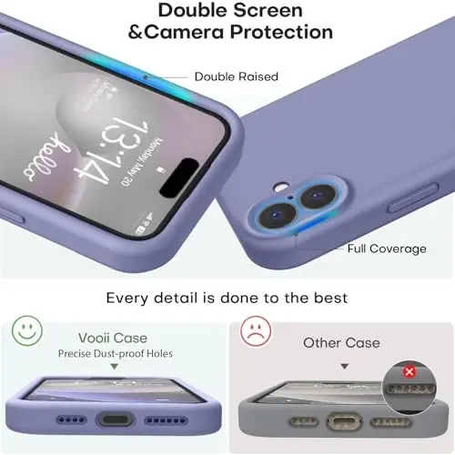 Vooii Compatible with iPhone 16 Case, Liquid Silicone Upgrade [Camera Protection] [Soft Anti-Scratch Microfiber Lining] Shockproof Phone Case for iPhone 16 6.1 inch - Lavender Grey - 3