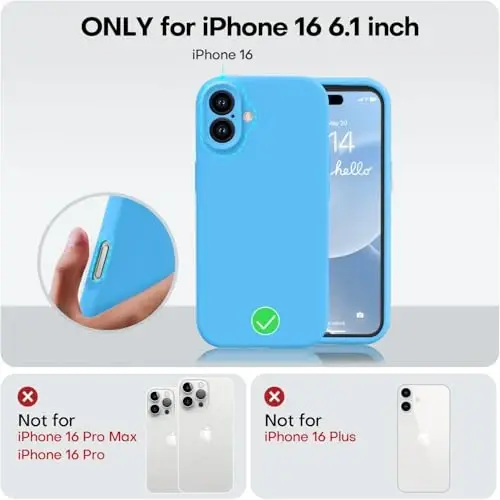 Vooii Compatible with iPhone 16 Case, Liquid Silicone Upgrade [Camera Protection] [Soft Anti-Scratch Microfiber Lining] Shockproof Phone Case for iPhone 16 6.1 inch - Blue - 5