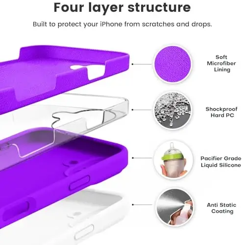Vooii Compatible with iPhone 16 Case, Liquid Silicone Upgrade [Camera Protection] [Soft Anti-Scratch Microfiber Lining] Shockproof Phone Case for iPhone 16 6.1 inch - Neon Purple - 2