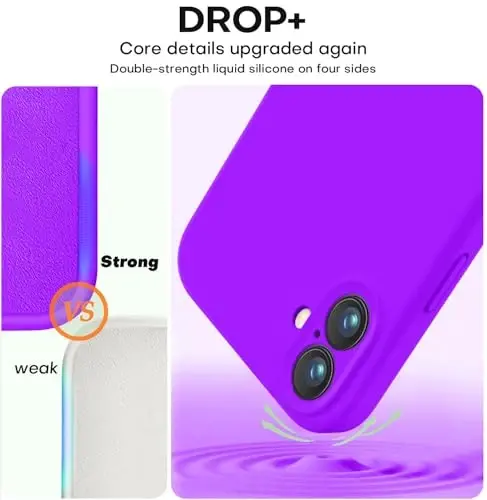 Vooii Compatible with iPhone 16 Case, Liquid Silicone Upgrade [Camera Protection] [Soft Anti-Scratch Microfiber Lining] Shockproof Phone Case for iPhone 16 6.1 inch - Neon Purple - 4