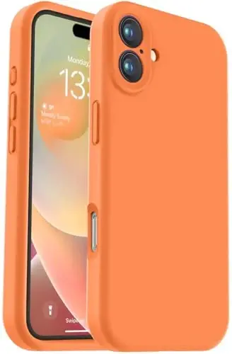 iPhone 16 Kılıfı ile Uyumlu Vooii, Sıvı Silikon Yükseltme [Kamera Koruması] [Yumuşak Çizilmez Mikrofiber Astar] iPhone 16 6.1 inç için Darbeye Dayanıklı Telefon Kılıfı - Parlak Turuncu 