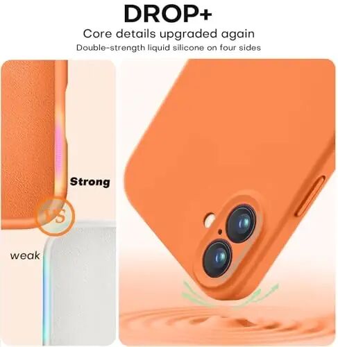 iPhone 16 Kılıfı ile Uyumlu Vooii, Sıvı Silikon Yükseltme [Kamera Koruması] [Yumuşak Çizilmez Mikrofiber Astar] iPhone 16 6.1 inç için Darbeye Dayanıklı Telefon Kılıfı - Parlak Turuncu - 4