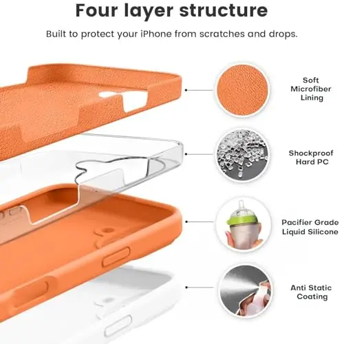 Vooii Compatible with iPhone 16 Case, Liquid Silicone Upgrade [Camera Protection] [Soft Anti-Scratch Microfiber Lining] Shockproof Phone Case for iPhone 16 6.1 inch - Bright Orange - VOOII (1)