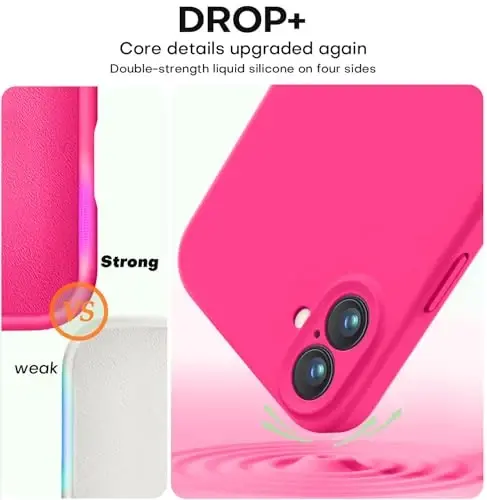 Vooii Compatible with iPhone 16 Case, Liquid Silicone Upgrade [Camera Protection] [Soft Anti-Scratch Microfiber Lining] Shockproof Phone Case for iPhone 16 6.1 inch - Hot Pink - 4
