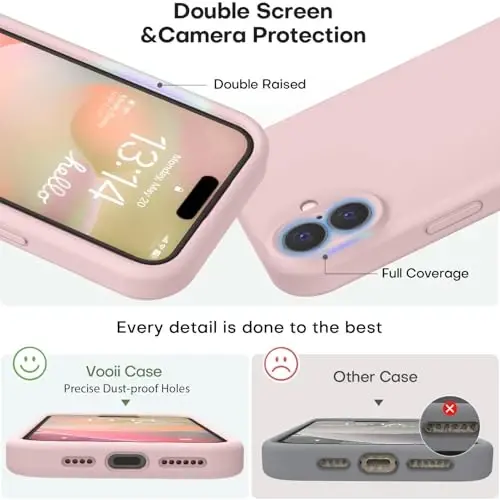 Vooii Compatible with iPhone 16 Case, Liquid Silicone Upgrade [Camera Protection] [Soft Anti-Scratch Microfiber Lining] Shockproof Phone Case for iPhone 16 6.1 inch - Pink Sand - 3