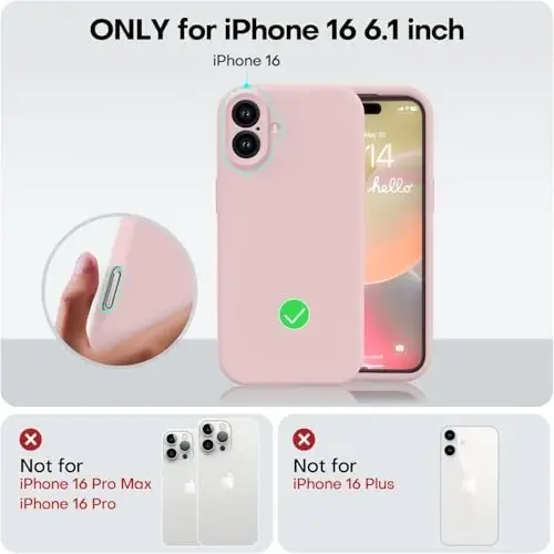 Vooii Compatible with iPhone 16 Case, Liquid Silicone Upgrade [Camera Protection] [Soft Anti-Scratch Microfiber Lining] Shockproof Phone Case for iPhone 16 6.1 inch - Pink Sand - 5