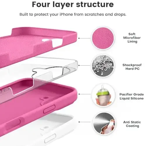 Vooii Compatible with iPhone 16 Case, Liquid Silicone Upgrade [Camera Protection] [Soft Anti-Scratch Microfiber Lining] Shockproof Phone Case for iPhone 16 6.1 inch - Pitaya - 2