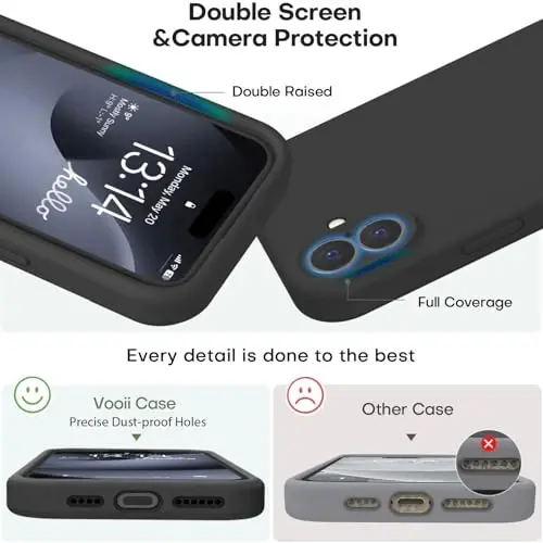 Vooii Compatible with iPhone 16 Case, Liquid Silicone Upgrade [Camera Protection] [Soft Anti-Scratch Microfiber Lining] Shockproof Phone Case for iPhone 16 6.1 inch - Black - 3