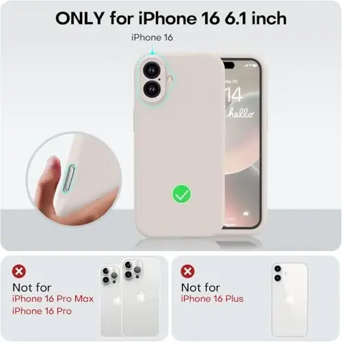 Vooii Compatible with iPhone 16 Case, Liquid Silicone Upgrade [Camera Protection] [Soft Anti-Scratch Microfiber Lining] Shockproof Phone Case for iPhone 16 6.1 inch - Stone - 5