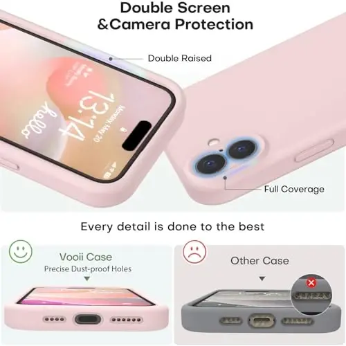 Vooii Compatible with iPhone 16 Case, Liquid Silicone Upgrade [Camera Protection] [Soft Anti-Scratch Microfiber Lining] Shockproof Phone Case for iPhone 16 6.1 inch - Chalk Pink - 3