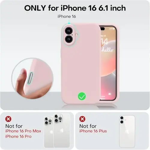 Vooii Compatible with iPhone 16 Case, Liquid Silicone Upgrade [Camera Protection] [Soft Anti-Scratch Microfiber Lining] Shockproof Phone Case for iPhone 16 6.1 inch - Chalk Pink - 5