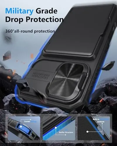ATATOO for iPhone 16 Case with Card Holder (Store 3-5 Cards) [RFID Blocking] & Slide Camera Cover, Military Grade Protection, Rugged Silicone Wallet Case for iPhone 16 6.1
