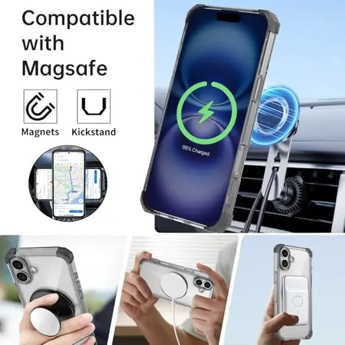 IYTRRYH for iPhone 16 Case Magnetic Compatible with MagSafe Wireless Charging,with 2 Screen Protector,for 16 Case Built-in 360°Kickstand Ring,Military Grade Drop Heavy Duty Protection Shockproof Black - 2