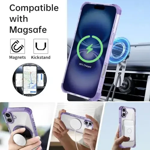 IYTRRYH for iPhone 16 Case Magnetic Compatible with MagSafe Wireless Charging,with 2 Screen Protector,for 16Case Built-in 360°Kickstand Ring,Military Grade Drop Heavy Duty Protection Shockproof Purple - 2