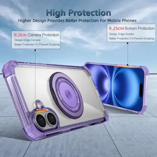 IYTRRYH for iPhone 16 Case Magnetic Compatible with MagSafe Wireless Charging,with 2 Screen Protector,for 16Case Built-in 360°Kickstand Ring,Military Grade Drop Heavy Duty Protection Shockproof Purple - 5