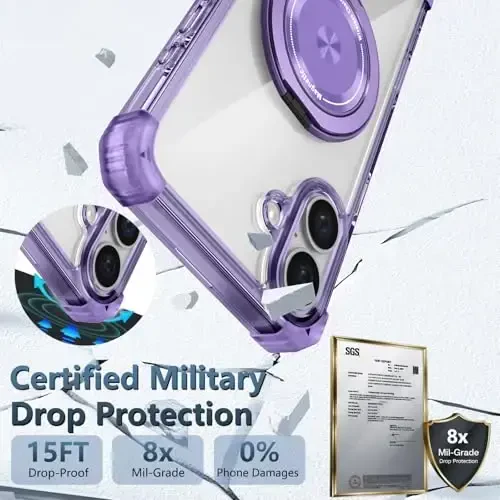 IYTRRYH for iPhone 16 Case Magnetic Compatible with MagSafe Wireless Charging,with 2 Screen Protector,for 16Case Built-in 360°Kickstand Ring,Military Grade Drop Heavy Duty Protection Shockproof Purple - 6