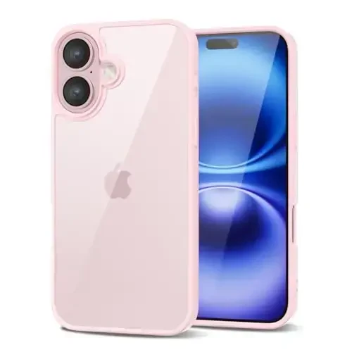 LoeoeL for iPhone 16 Case Clear, Transparent Hybrid 16 Phone Case [Hard Plastic & Soft Silicone Bumper] Acrylic Non Yellowing Thin Slim Protective Cover for Women, Light Pink 