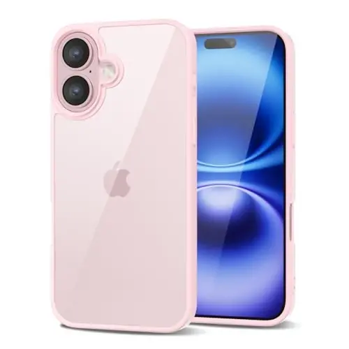 LoeoeL for iPhone 16 Case Clear, Transparent Hybrid 16 Phone Case [Hard Plastic & Soft Silicone Bumper] Acrylic Non Yellowing Thin Slim Protective Cover for Women, Light Pink - 1