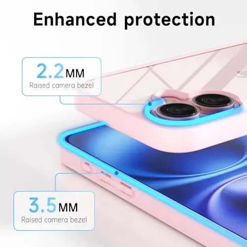 LoeoeL for iPhone 16 Case Clear, Transparent Hybrid 16 Phone Case [Hard Plastic & Soft Silicone Bumper] Acrylic Non Yellowing Thin Slim Protective Cover for Women, Light Pink - 5